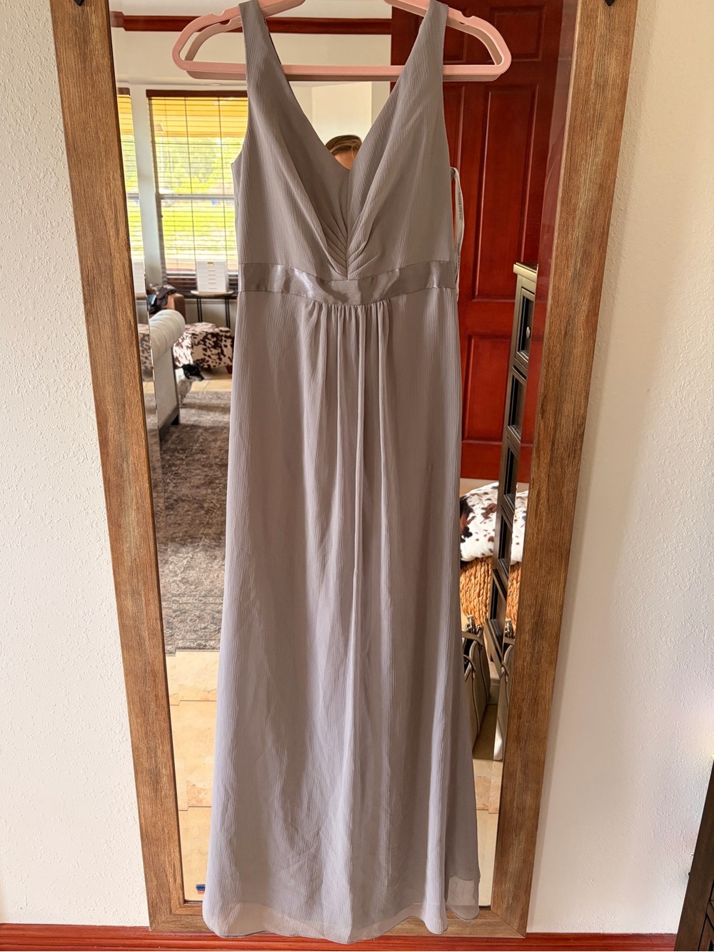 David's Bridal Taupe V-Neck Gown